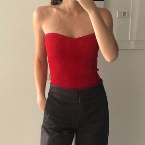Babaton Sculpt Knit Sweetheart Top - RED - SMALL